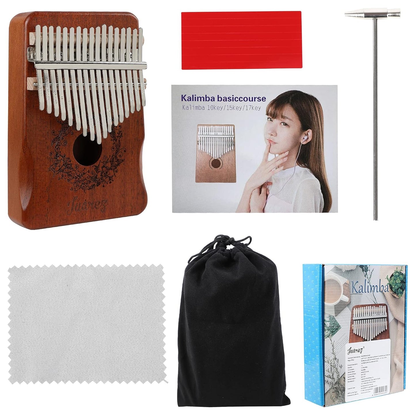 Juarez KLM50 Kalimba – Handcrafted Wooden Thumb Piano | Portable, Easy to Learn Musical Instrument (Natural Brown & White)