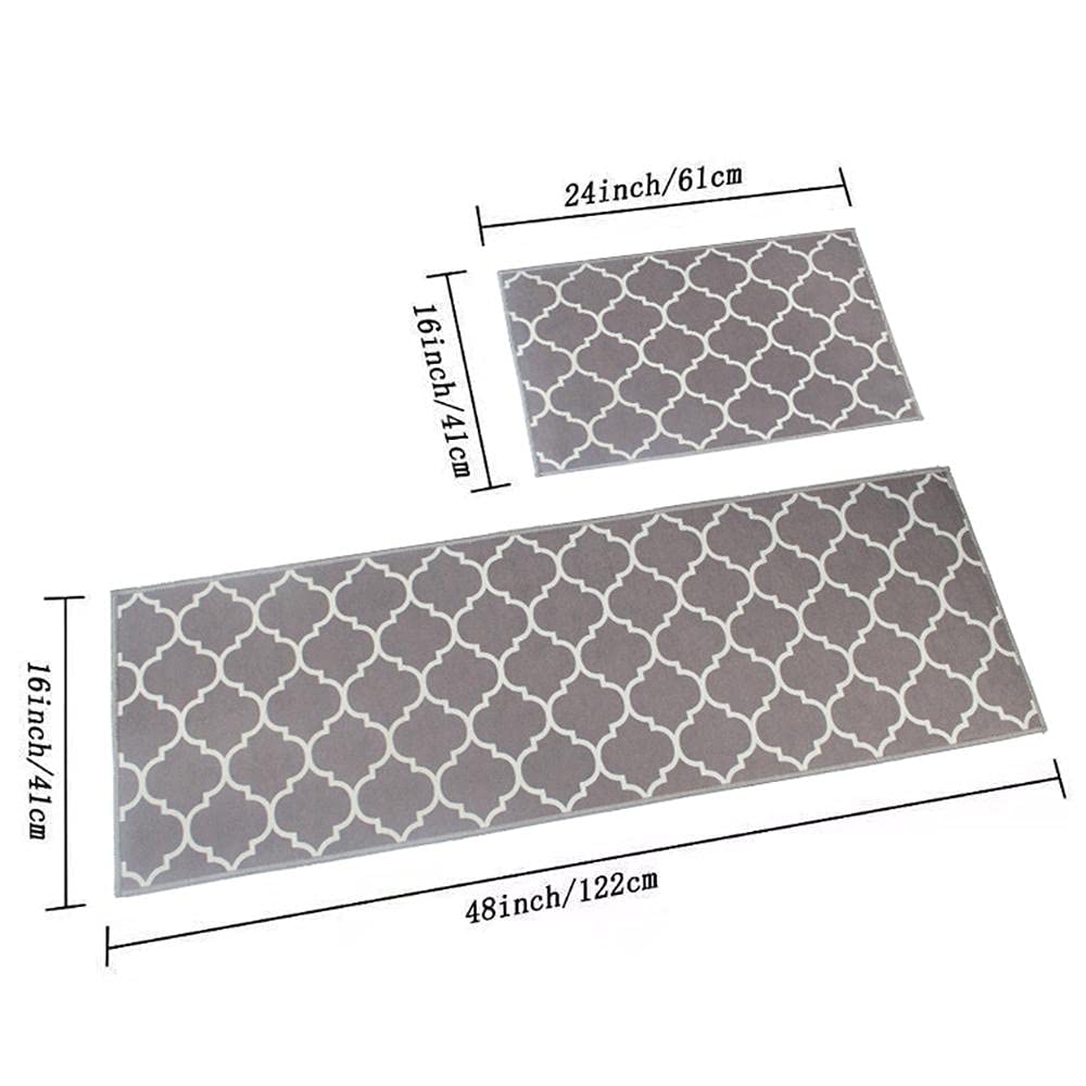 HomeCloud Kitchen Mat Combo | Anti-Slip Velvet Floor Mat Set for Kitchen, Room & Door (TRAP_GREY, 41x122 cm & 41x61 cm, 6mm Thick, Set of 2)