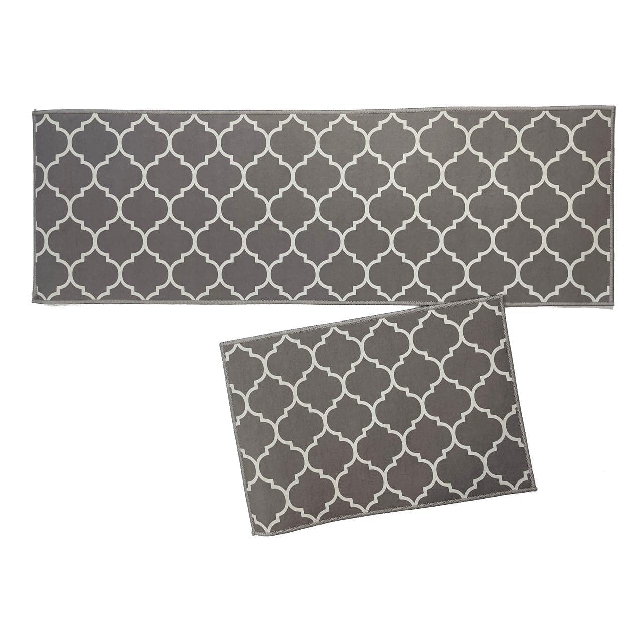 HomeCloud Kitchen Mat Combo | Anti-Slip Velvet Floor Mat Set for Kitchen, Room & Door (TRAP_GREY, 41x122 cm & 41x61 cm, 6mm Thick, Set of 2)