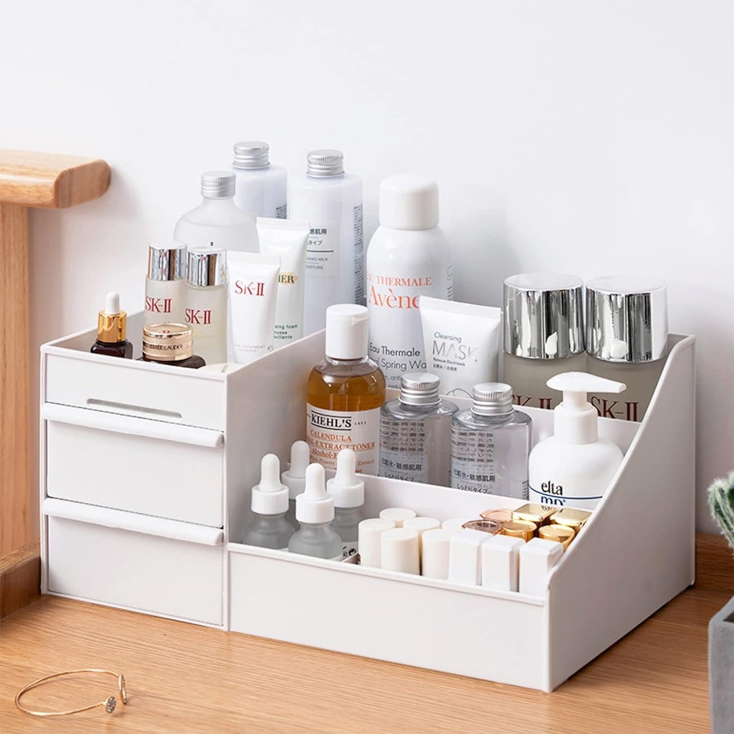 Kitchenwell Cosmetic Organizer with Drawers for Bathroom, Bedroom, Living Room, Kitchen, Dining Room, Office (White,Pack of 1)