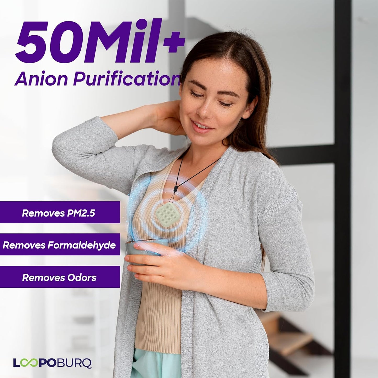 Loopoburq Wearable & Portable Air Purifier β Mint Green | Filterless, Lightweight, Ultra-Quiet | 120 Hours Battery Life