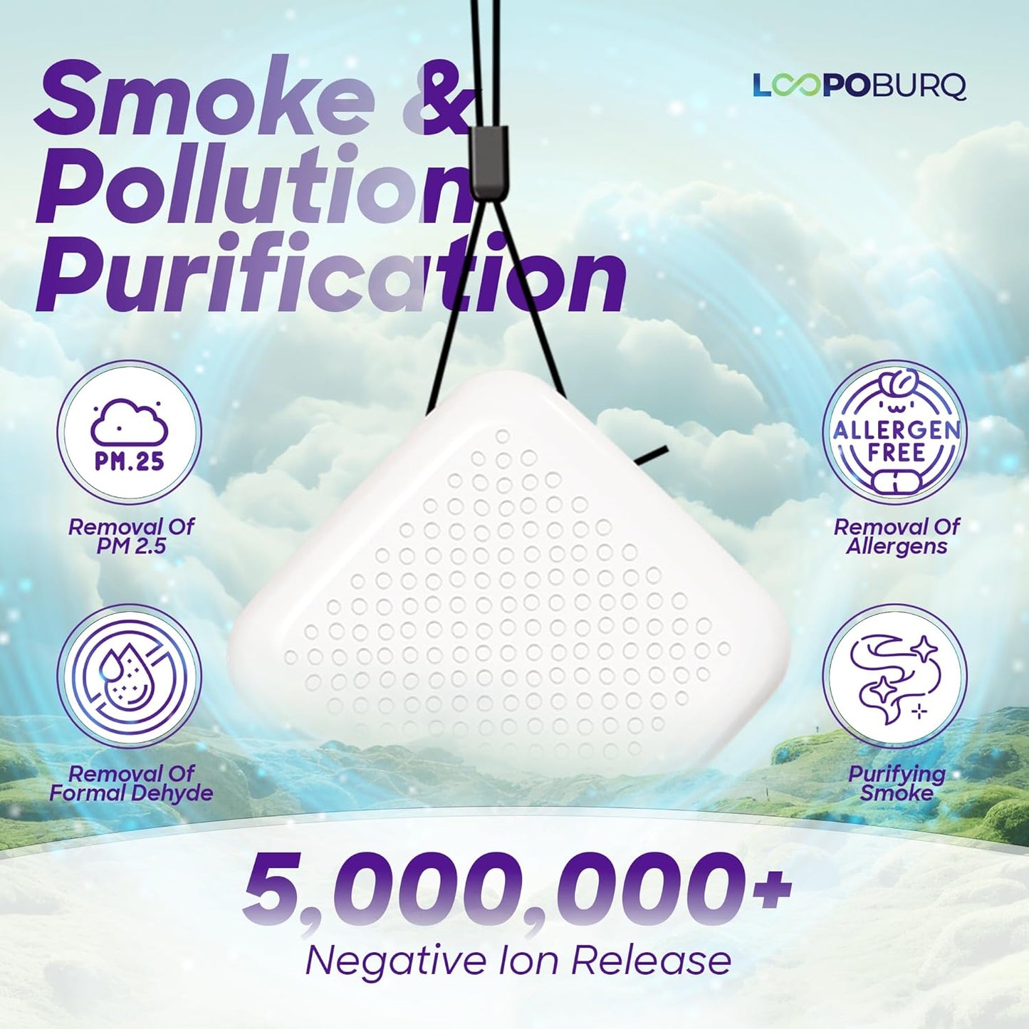 Loopoburq Wearable & Portable Air Purifier β Mint Green | Filterless, Lightweight, Ultra-Quiet | 120 Hours Battery Life