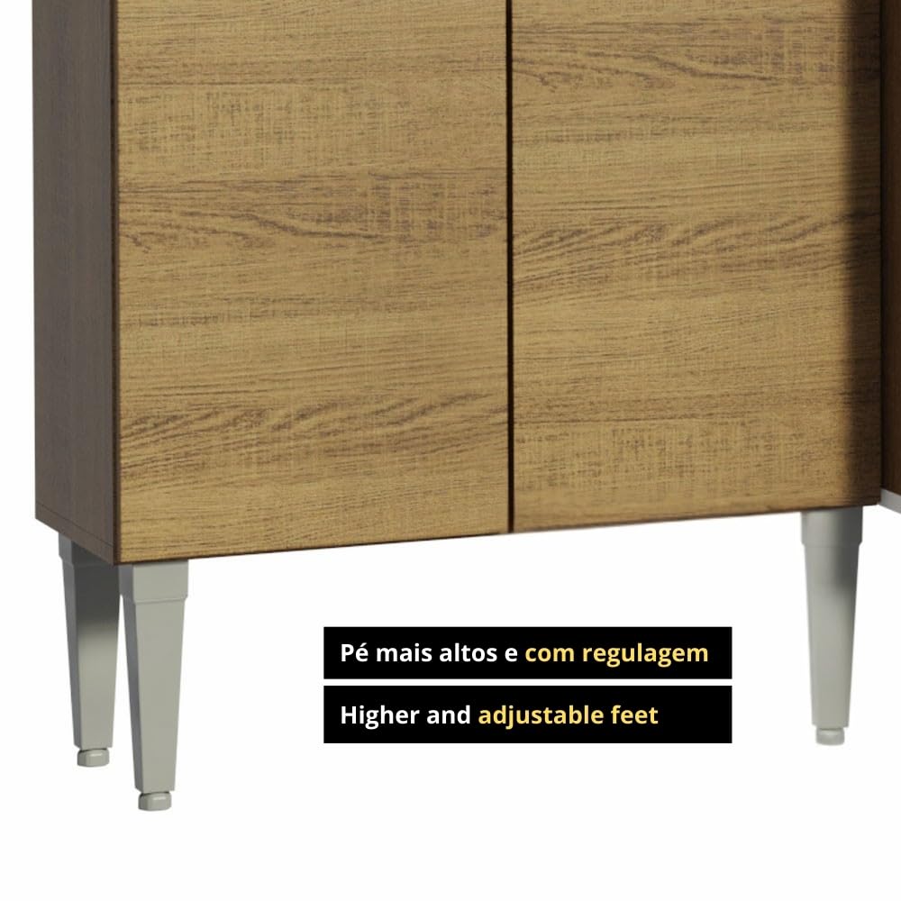 Madesa Full Modular Kitchen Set with Sink | 229 cm Wide | 4 Cabinets, Drawers & Wall-Mounted Storage | Brown | Engineered Wood