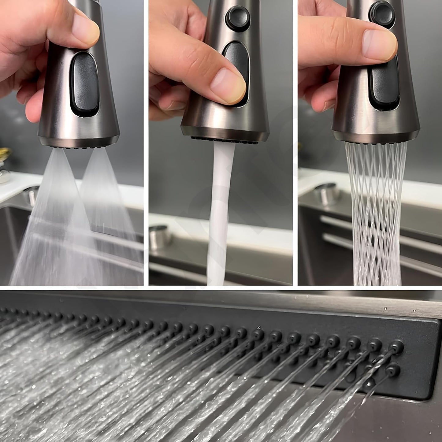 Marcoware Anti-Scratch Stainless Steel Kitchen Sink | 30x18" Waterfall Sink with Pull Down Faucet, RO Tap, Cup Washer, Chopping Board & Drain Basket (Nano Black)