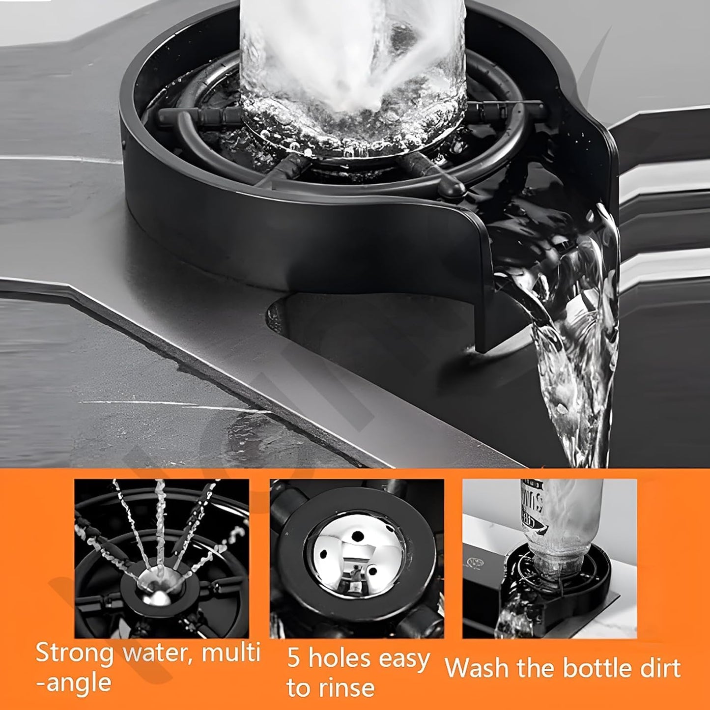 Marcoware Anti-Scratch Stainless Steel Kitchen Sink | 30x18" Waterfall Sink with Pull Down Faucet, RO Tap, Cup Washer, Chopping Board & Drain Basket (Nano Black)