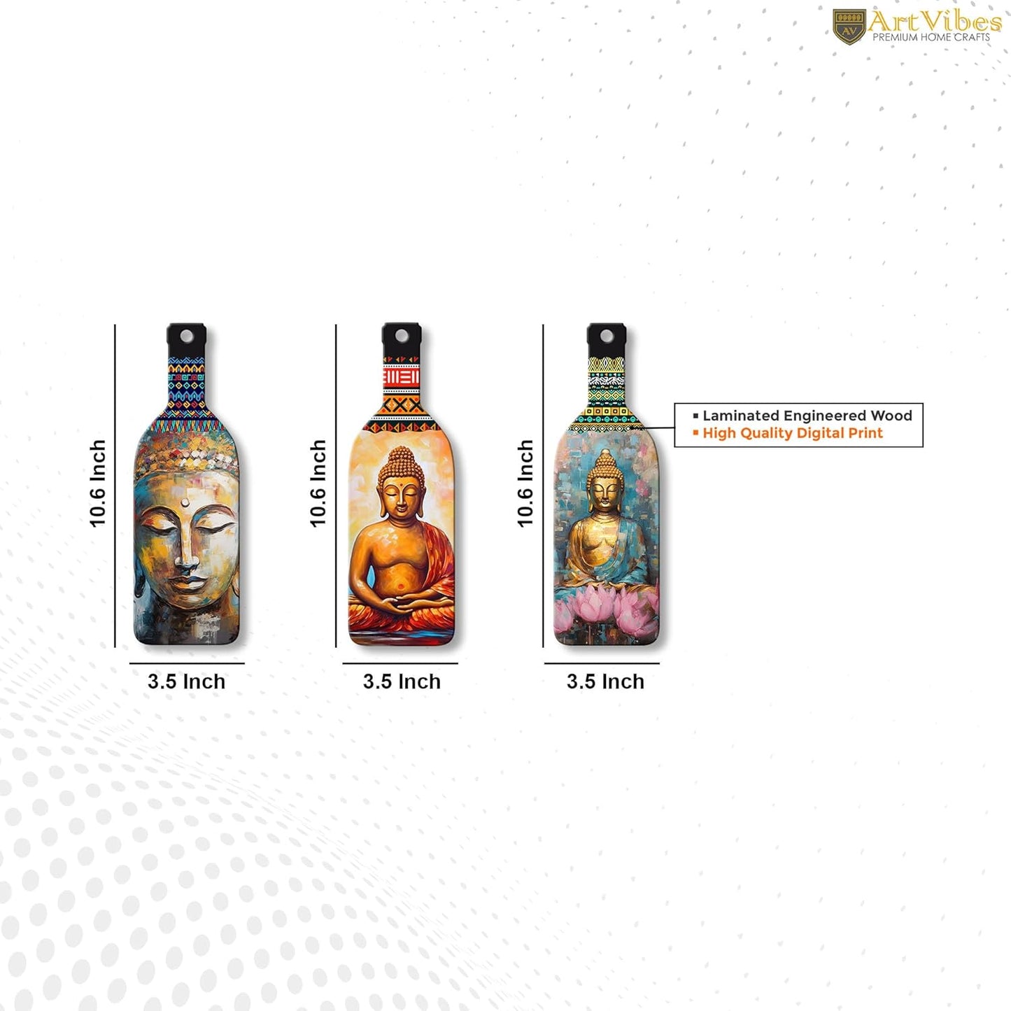 VMMPL Meditating Gautam Buddha Wooden Wall Hanging Set of 3 | Decorative MDF Wall Art Panels for Home & Office | Multicolor Rectangular Portrait Artwork