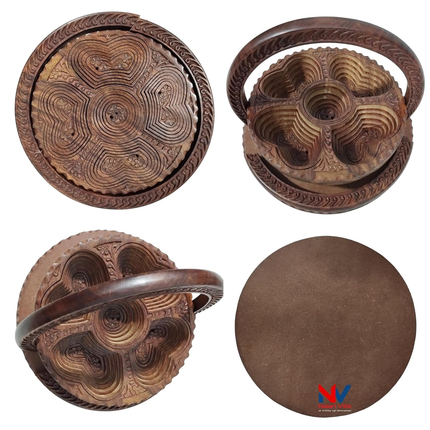 Handcrafted Foldable Wooden Basket – Round, Brown, 25 cm