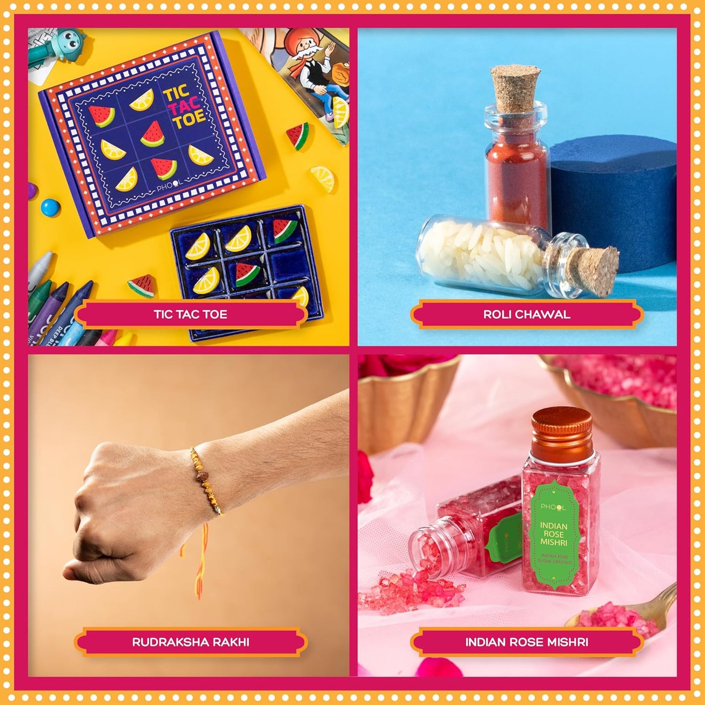 VMMPL Rakhi Giftbox for Brother | 11-in-1 Rakhi Gift Hamper | Rudraksha & Mystic Braid Rakhi | Dhoop Cone | Dry Fruits | Mouth Freshener | Tic-Tac-Toe Game | Greeting Card β 560g