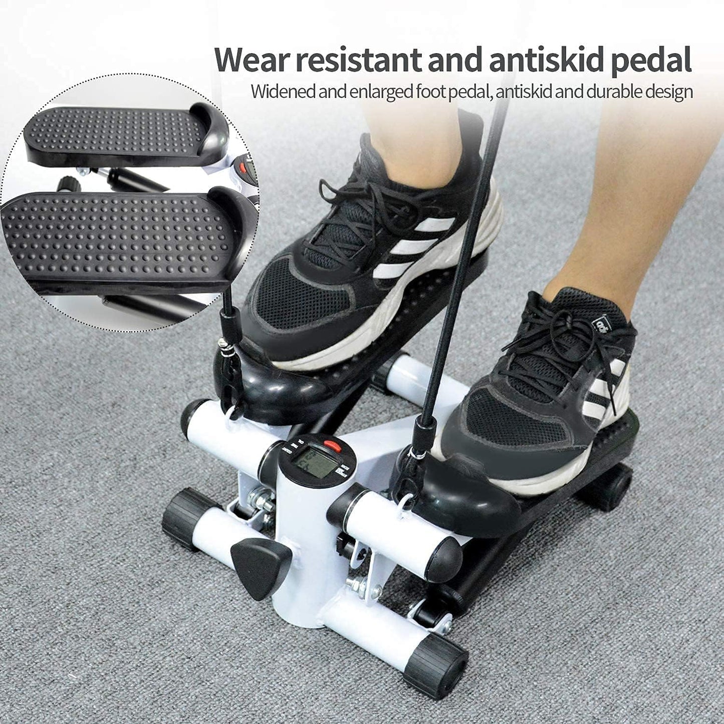 FLOVTRIX Portable Mini Stepper Machine with Adjustable Resistance Bands & LCD Monitor Tone Legs, Thighs, Waist, and Buttocks | Cardio Fitness for Home & Gym | Unisex Workout Equipment