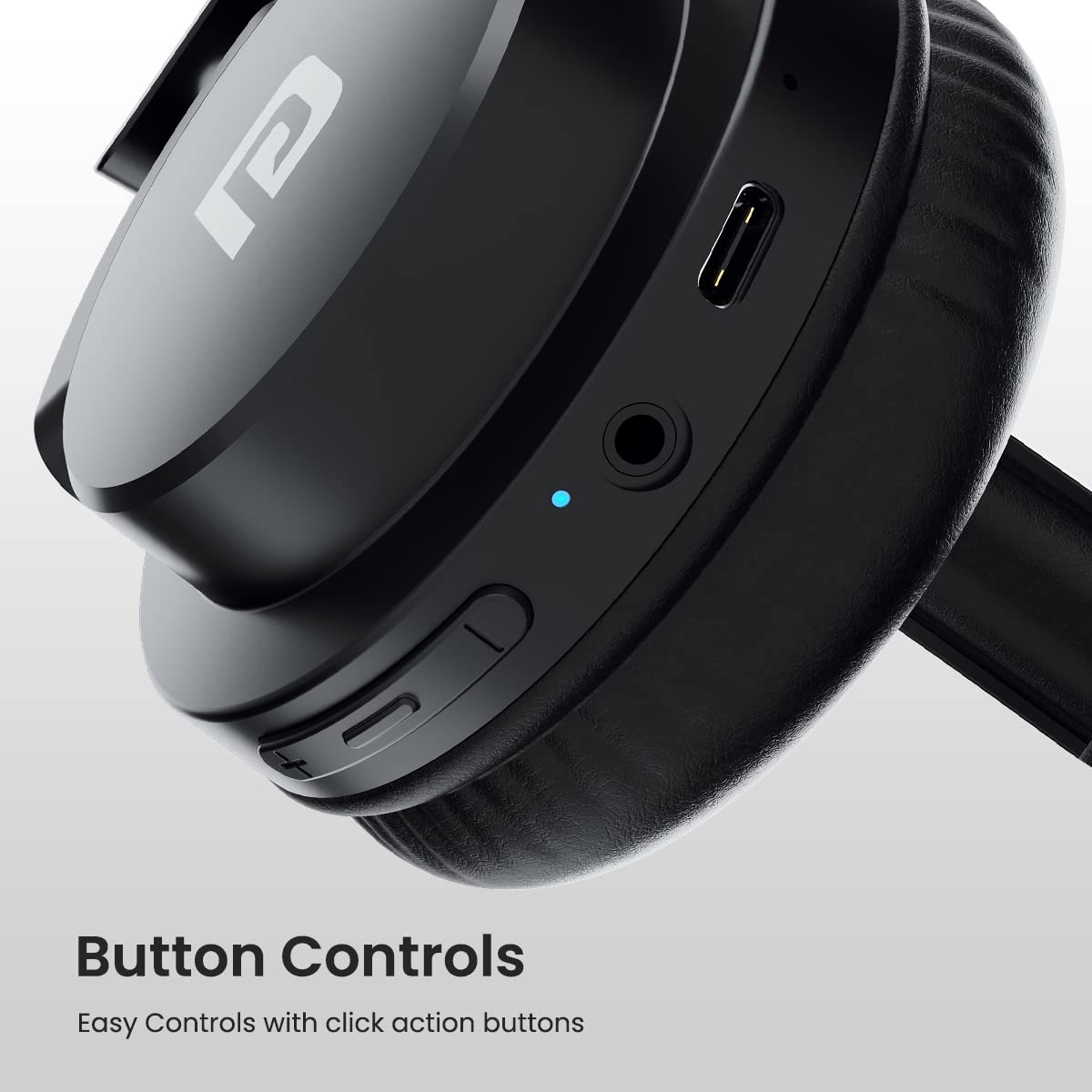 Portronics Muffs M2 Bluetooth Headphones (Black) – On-Ear, 40H Playtime, 40mm Drivers, AUX & Wireless Support, Foldable, Type-C Charging