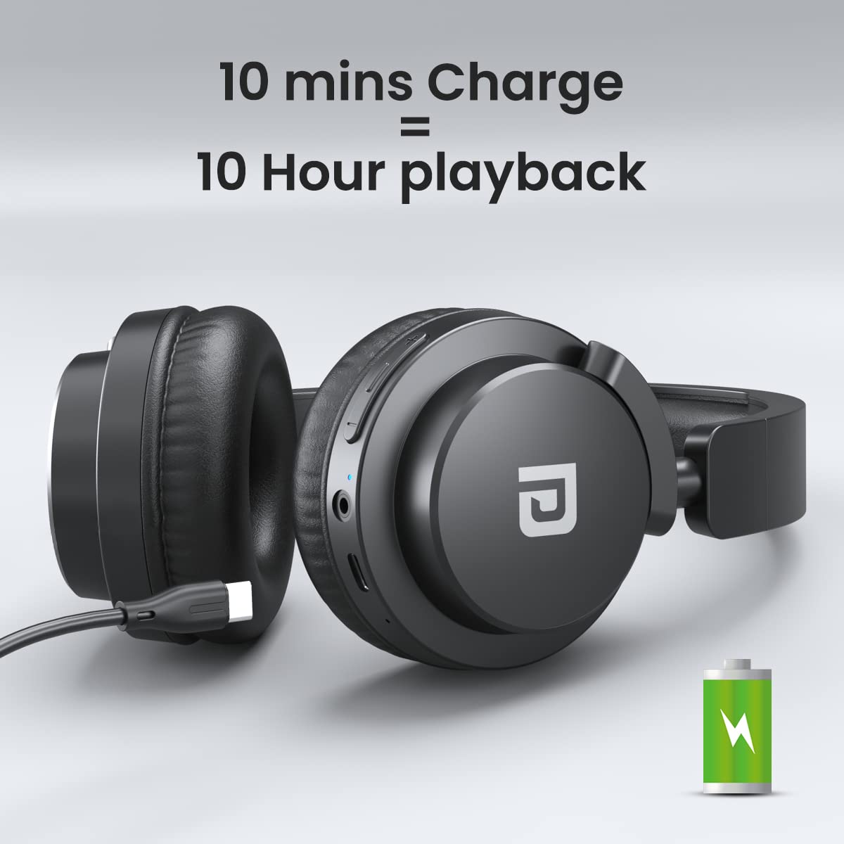 Portronics Muffs M2 Bluetooth Headphones (Black) – On-Ear, 40H Playtime, 40mm Drivers, AUX & Wireless Support, Foldable, Type-C Charging