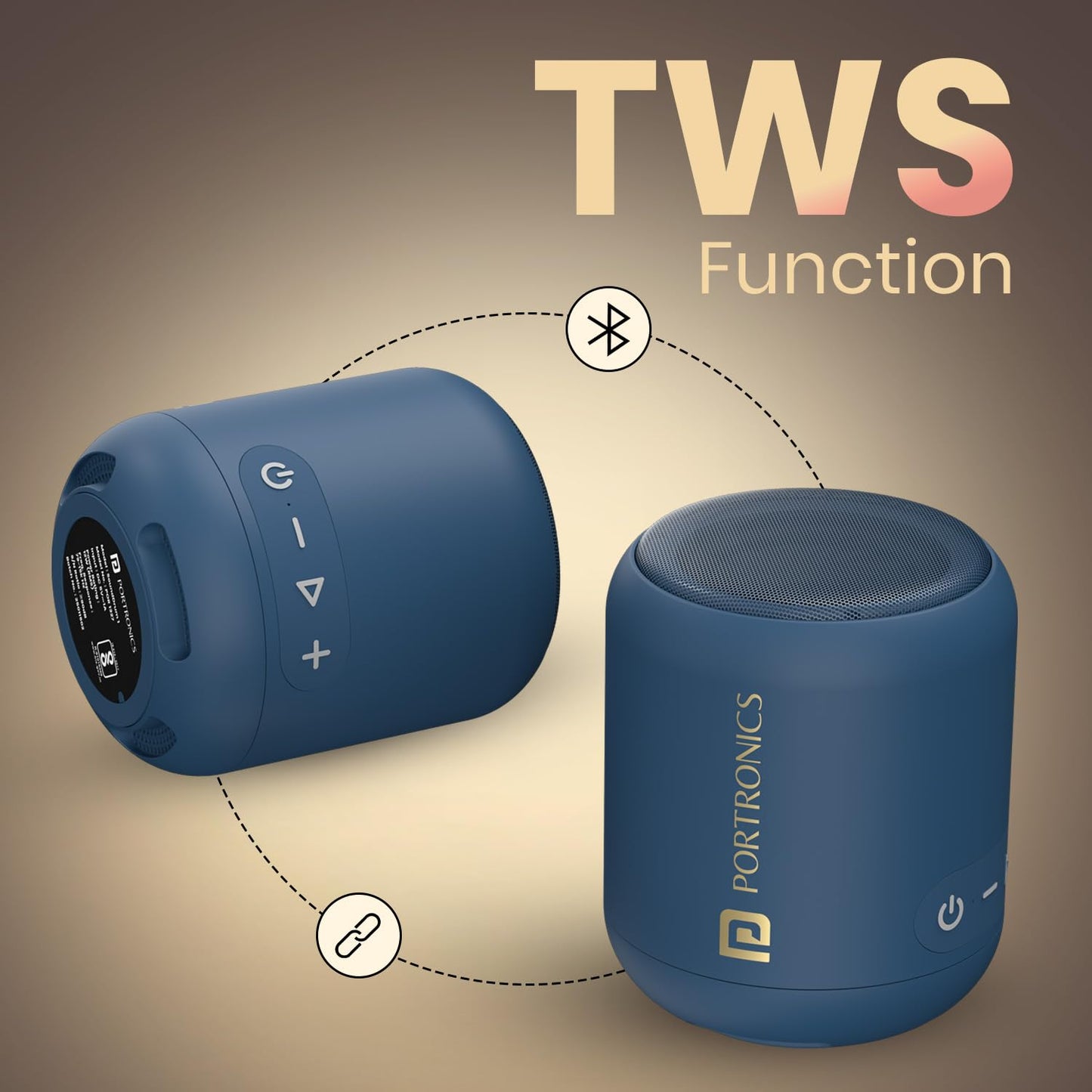 Portronics SoundDrum 1 12W Bluetooth Speaker β 360Β° Surround Sound | TWS | Type-C Charging | Blue