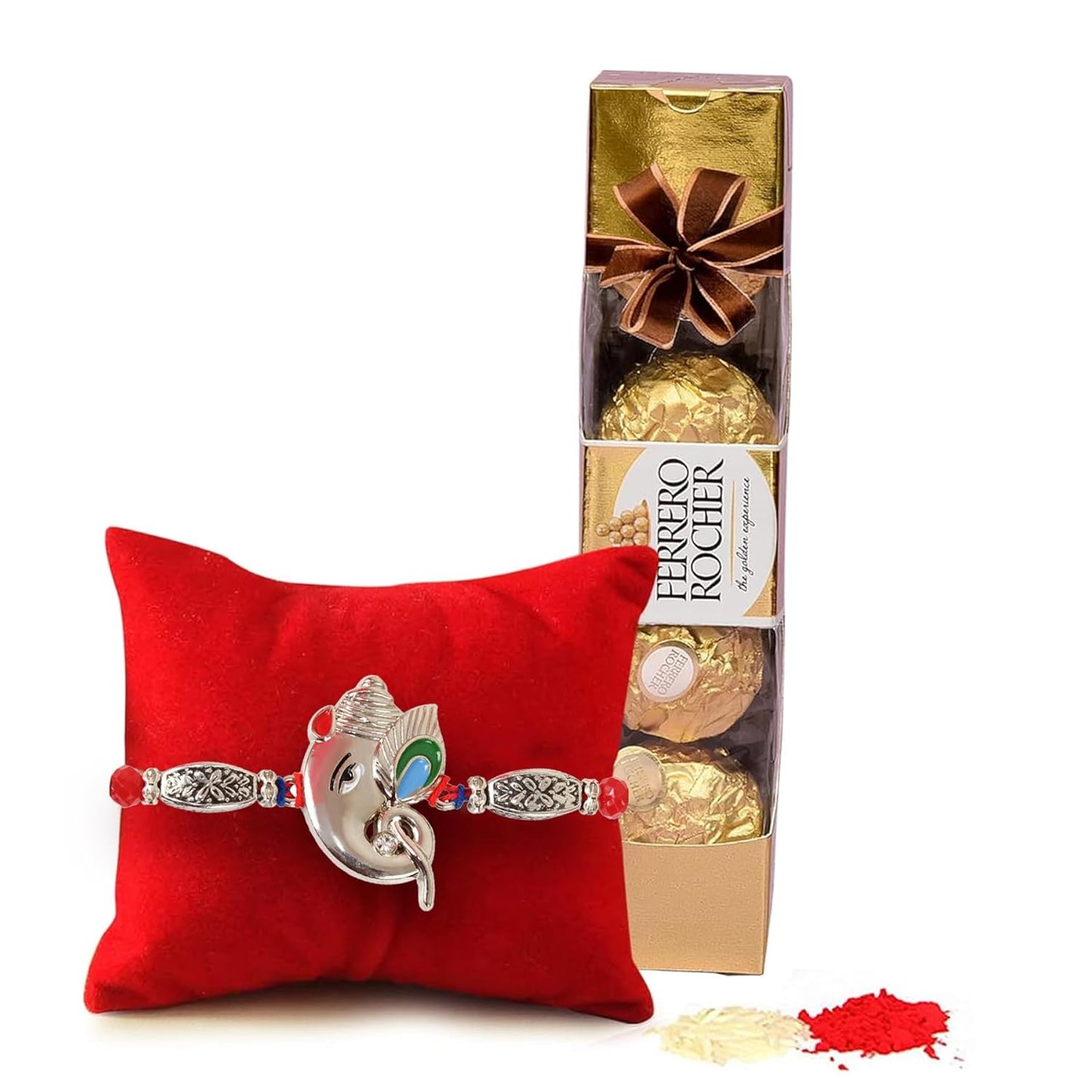 Rakhi Gift for Brother - Premium Rakhi with Ferrero Rocher Chocolate Pack and Greeting Card - Raksha Bandhan Special Combo