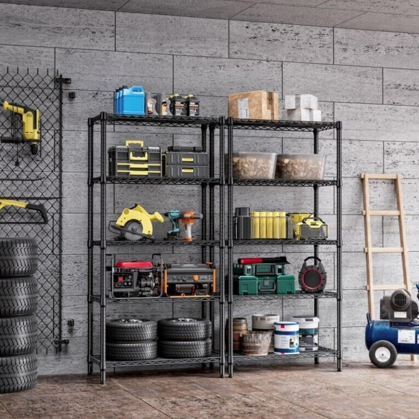 STORACK Heavy Duty 5-Shelf Adjustable Metal Rack | Foldable, Multipurpose Storage Organizer for Kitchen, Garage, Office, Warehouse (Black Coated Steel, 30x14x60 Inches)