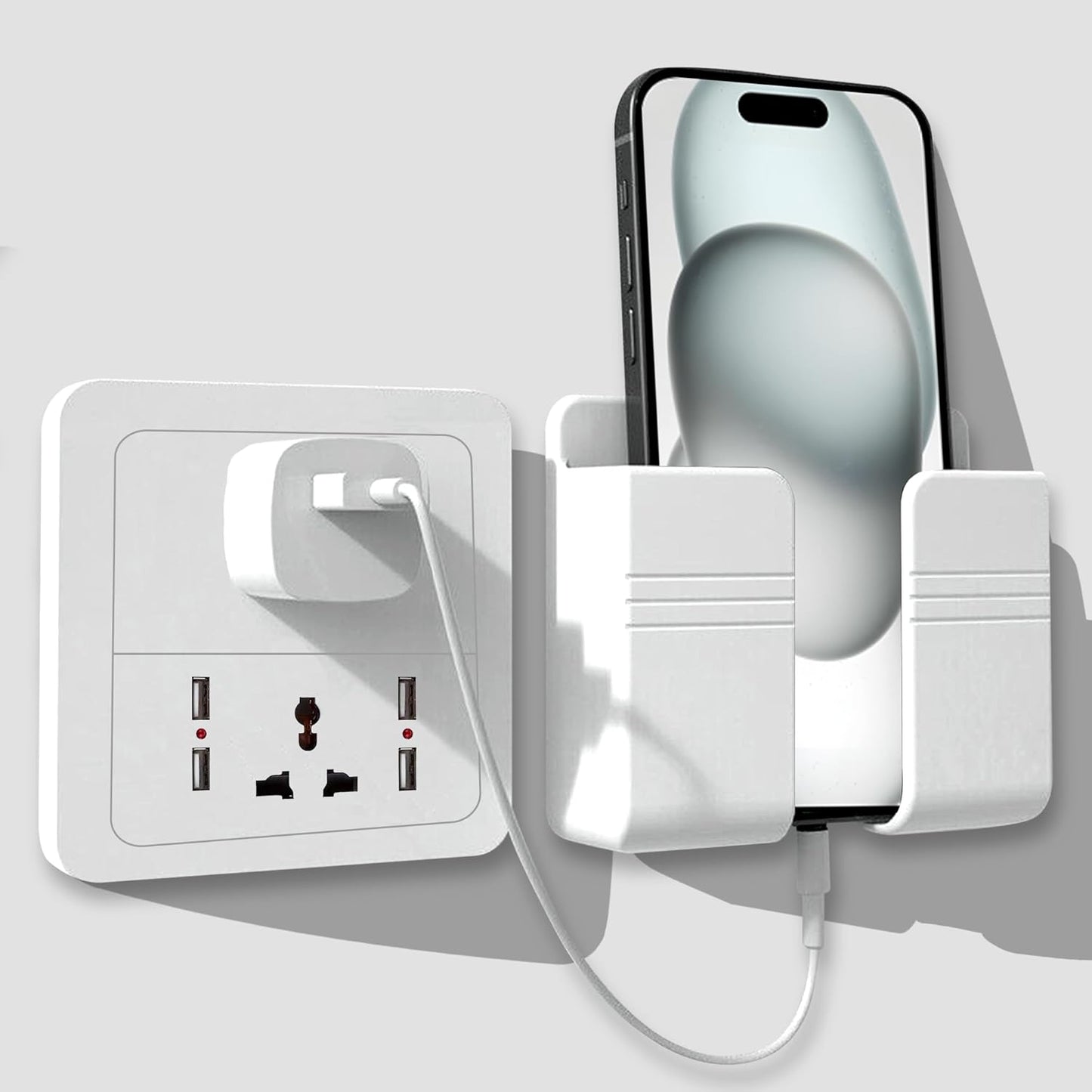 Tensea Mobile Phone Charging Stand – Multi-Functional Wall Holder for Bedroom, Office & More (White 01)