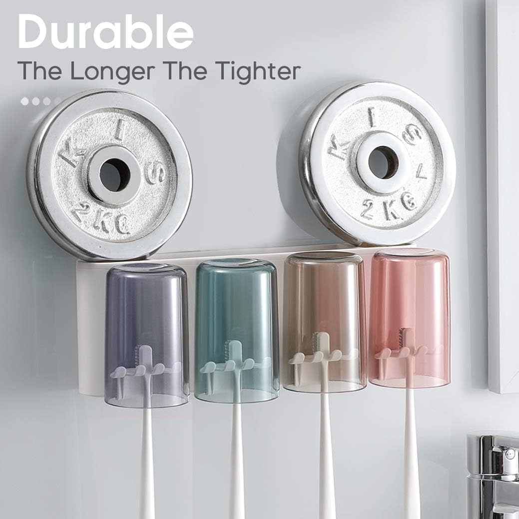 VMMPL Toothbrush Holder Wall Mounted | 2-Cup Tooth Brushes Organizer | Waterproof & Durable Brush Holder for Bathroom Wall with Magnetic Suspension Cups | White Plastic | Space Saving