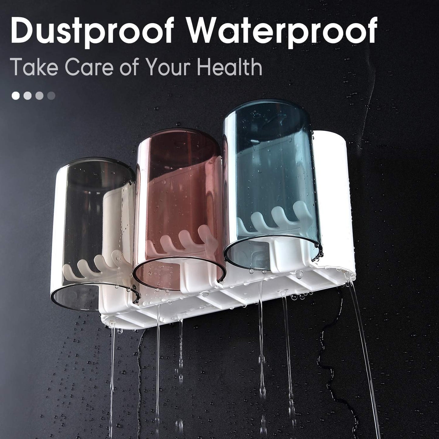 VMMPL Toothbrush Holder Wall Mounted | 2-Cup Tooth Brushes Organizer | Waterproof & Durable Brush Holder for Bathroom Wall with Magnetic Suspension Cups | White Plastic | Space Saving
