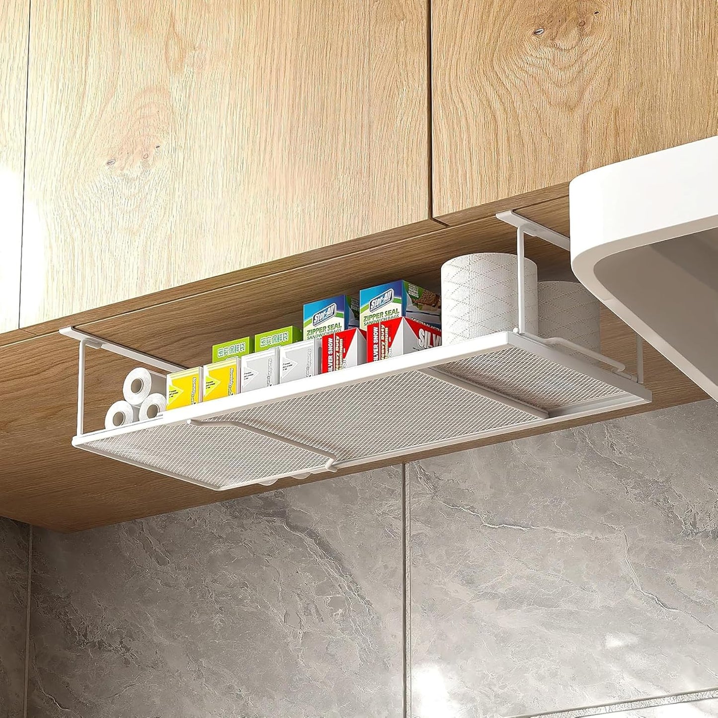 Under Shelf Rack for Kitchen | Expandable Metal Hanging Storage Organizer (Black)