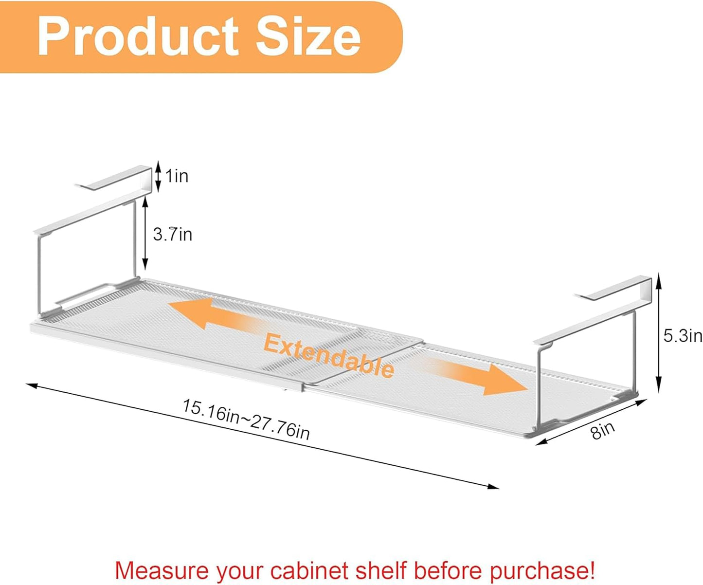 Under Shelf Rack for Kitchen | Expandable Metal Hanging Storage Organizer (Black)