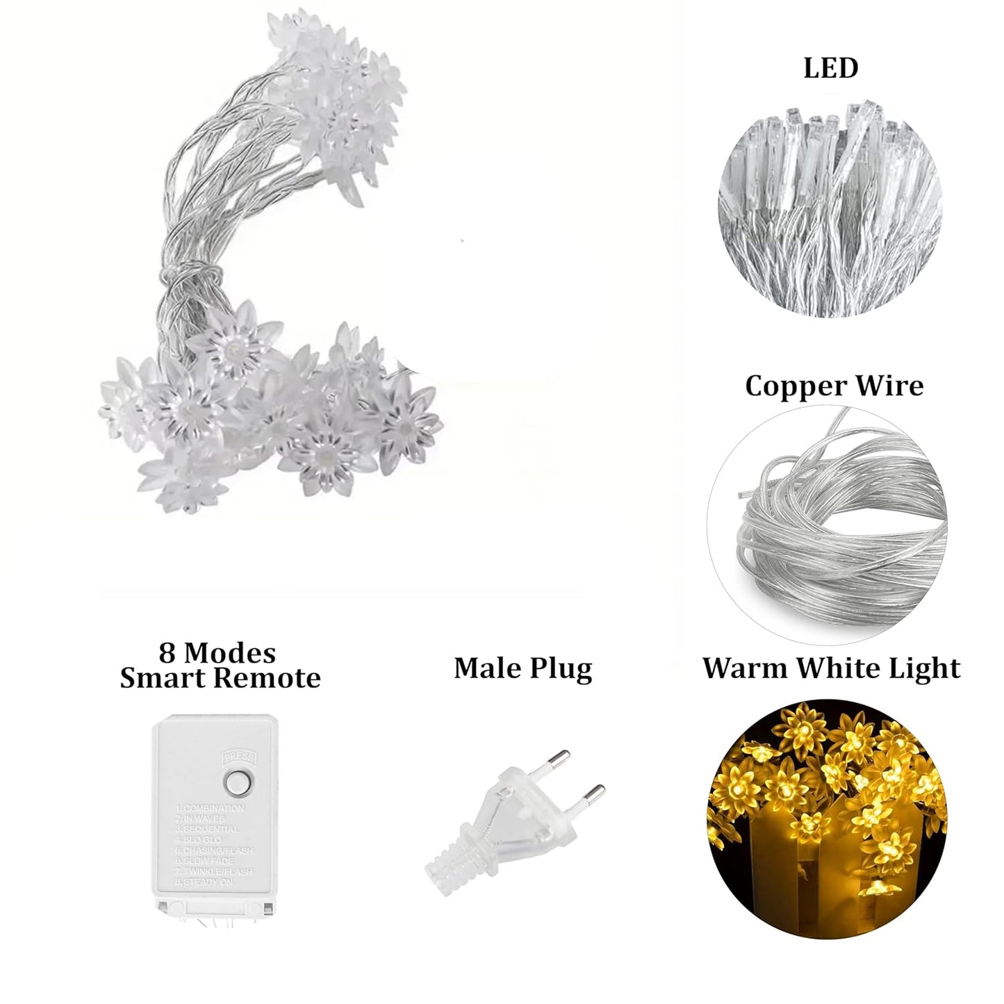 VMMPL 25 LED Lotus String Lights β Warm White | Home Decoration Diwali Lights