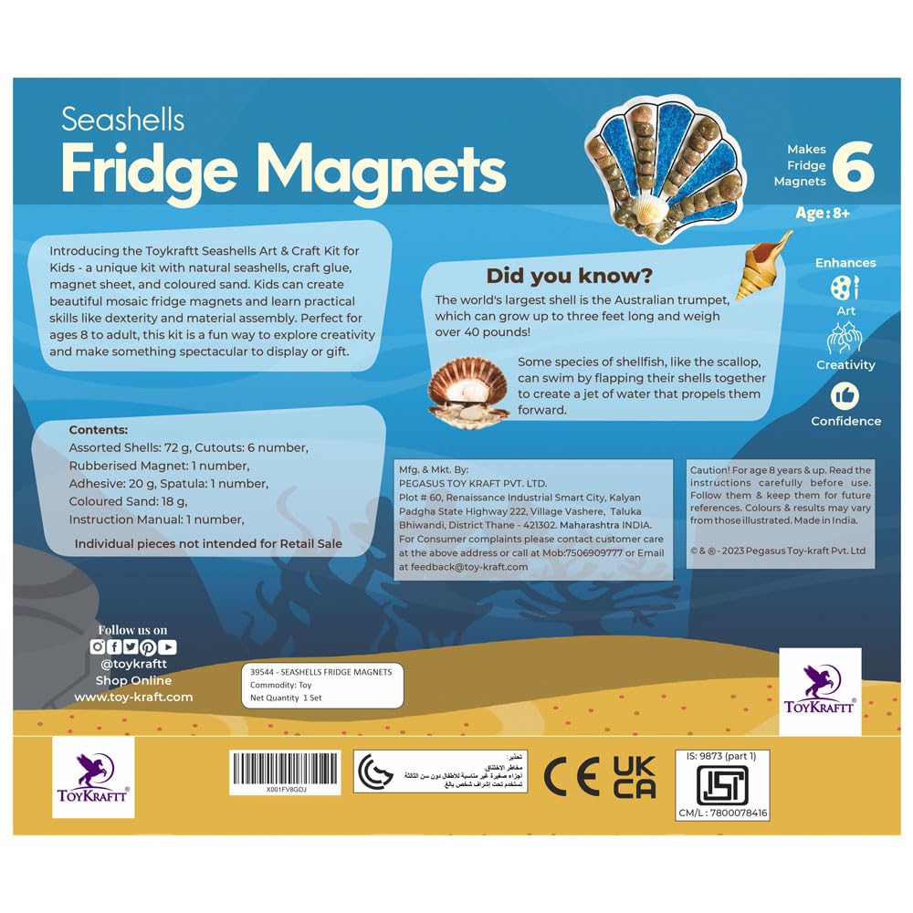 VMMPL Art N Craft Kit for Kids β Seashells Fridge Magnets | Creative DIY Toys | Nature-Themed Kids Activity for 8+ Years