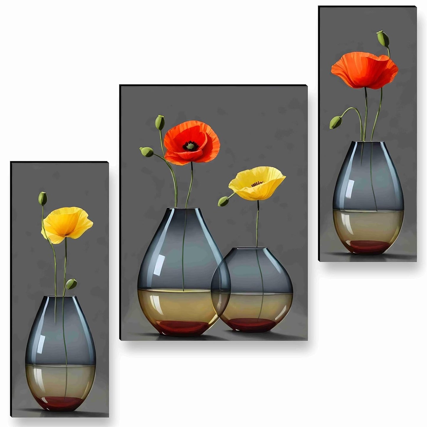 VMMPL Flower Pot Paintings for Wall Decoration ā Set of 3 | 3D Modern Art Paintings for Living Room, Bedroom, Hotel & Office | Large Size with Frames | Engineered Wood | 50.8 cm x 30.48 cm |