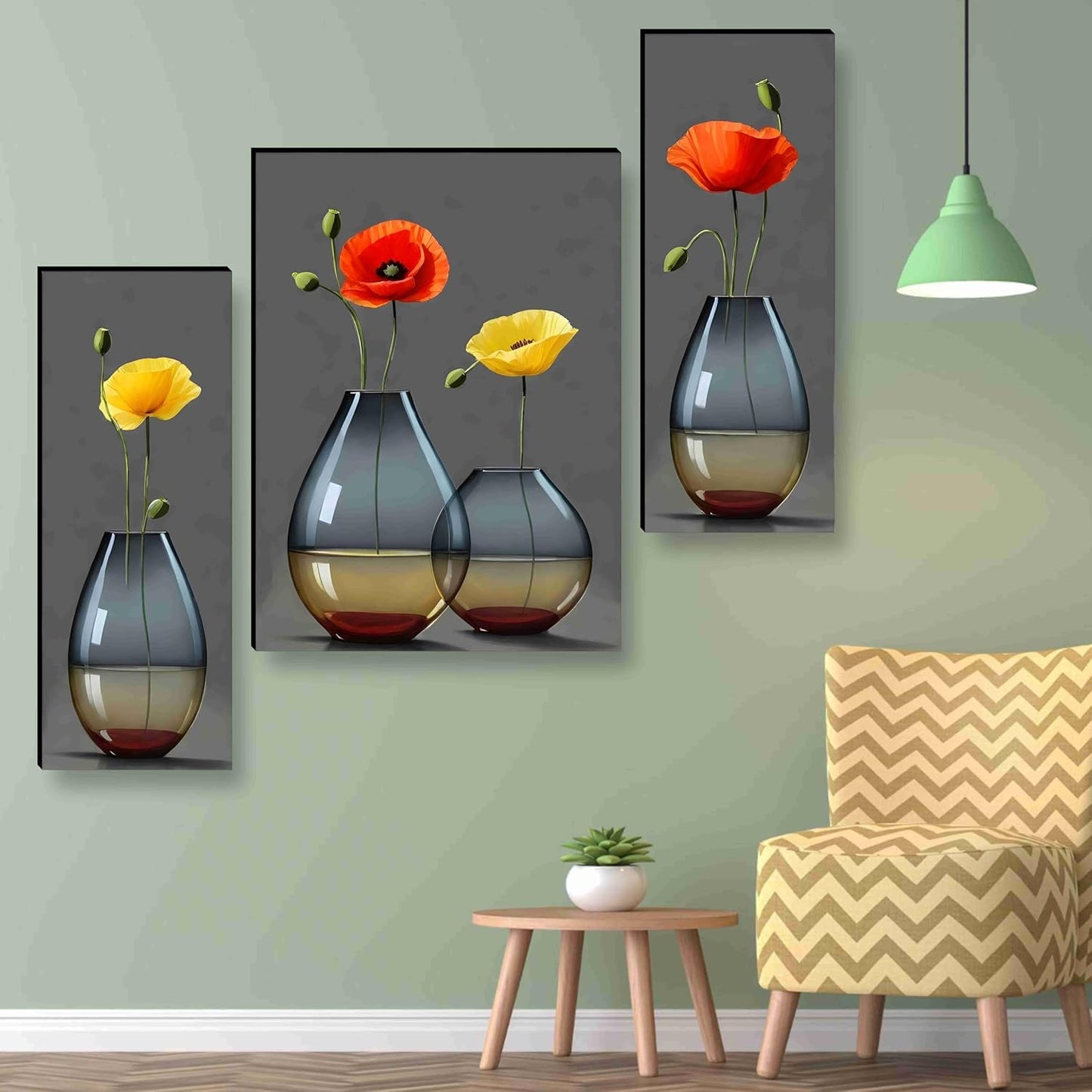 VMMPL Flower Pot Paintings for Wall Decoration ā Set of 3 | 3D Modern Art Paintings for Living Room, Bedroom, Hotel & Office | Large Size with Frames | Engineered Wood | 50.8 cm x 30.48 cm |