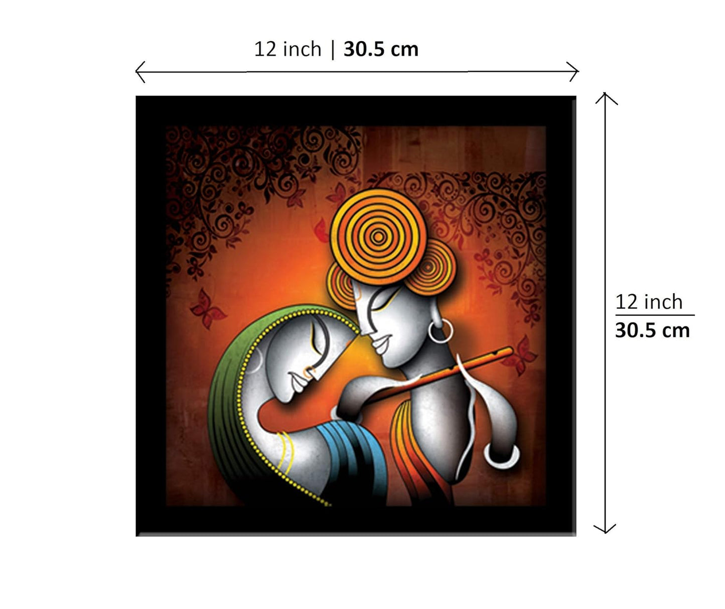 VMMPL Krishna Radha Art Framed Painting | Ready to Hang Wall Decor | Wooden Frame | UV Textured Modern Art | Without Glass | Square Shape | 12 x 12 Inches