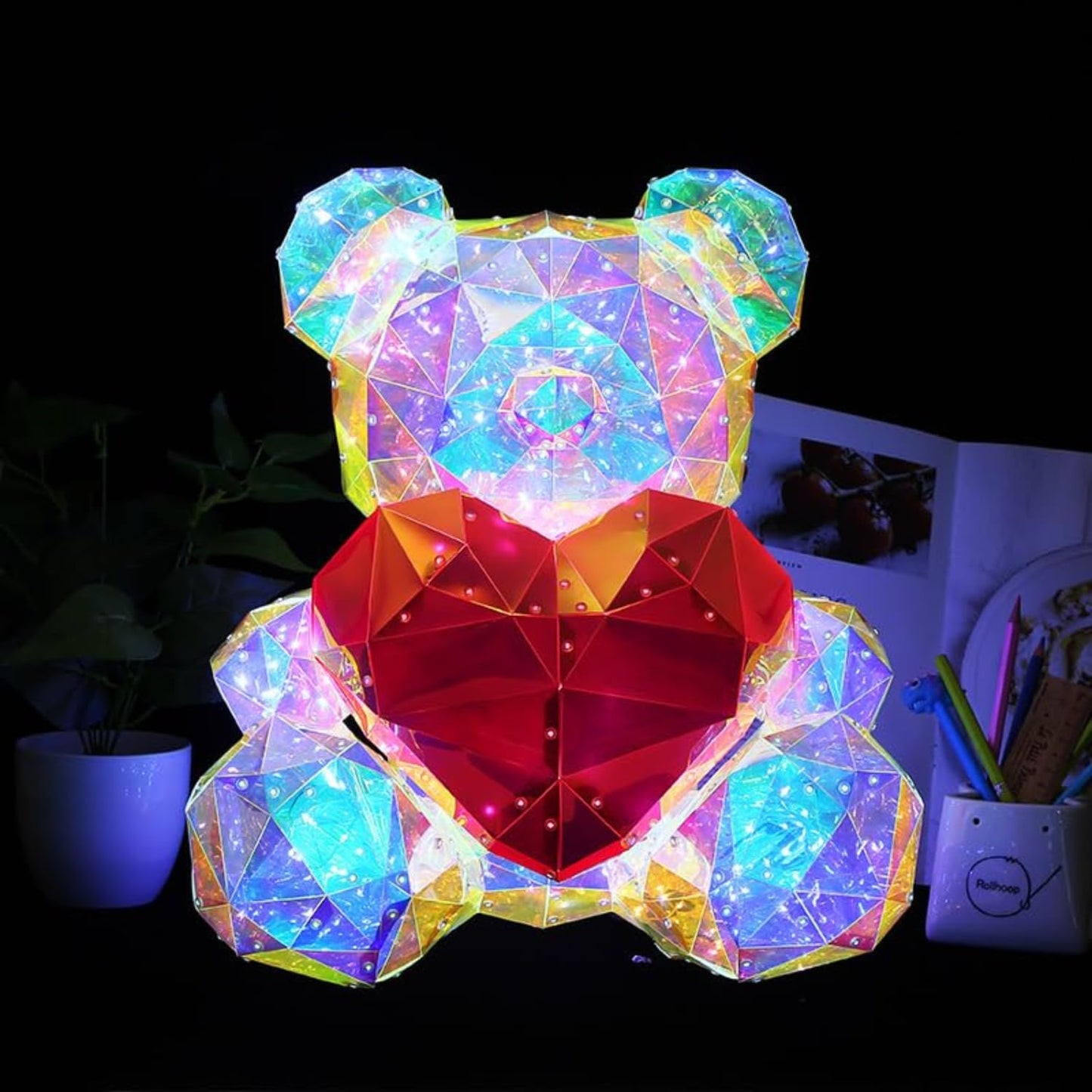 VMMPL Umi 3D Galaxy Crystal Ball Night Lamp – USB LED Mood Light for Bedroom, Office, Gift for Kids & Adults (Teddy LED Style, Red)