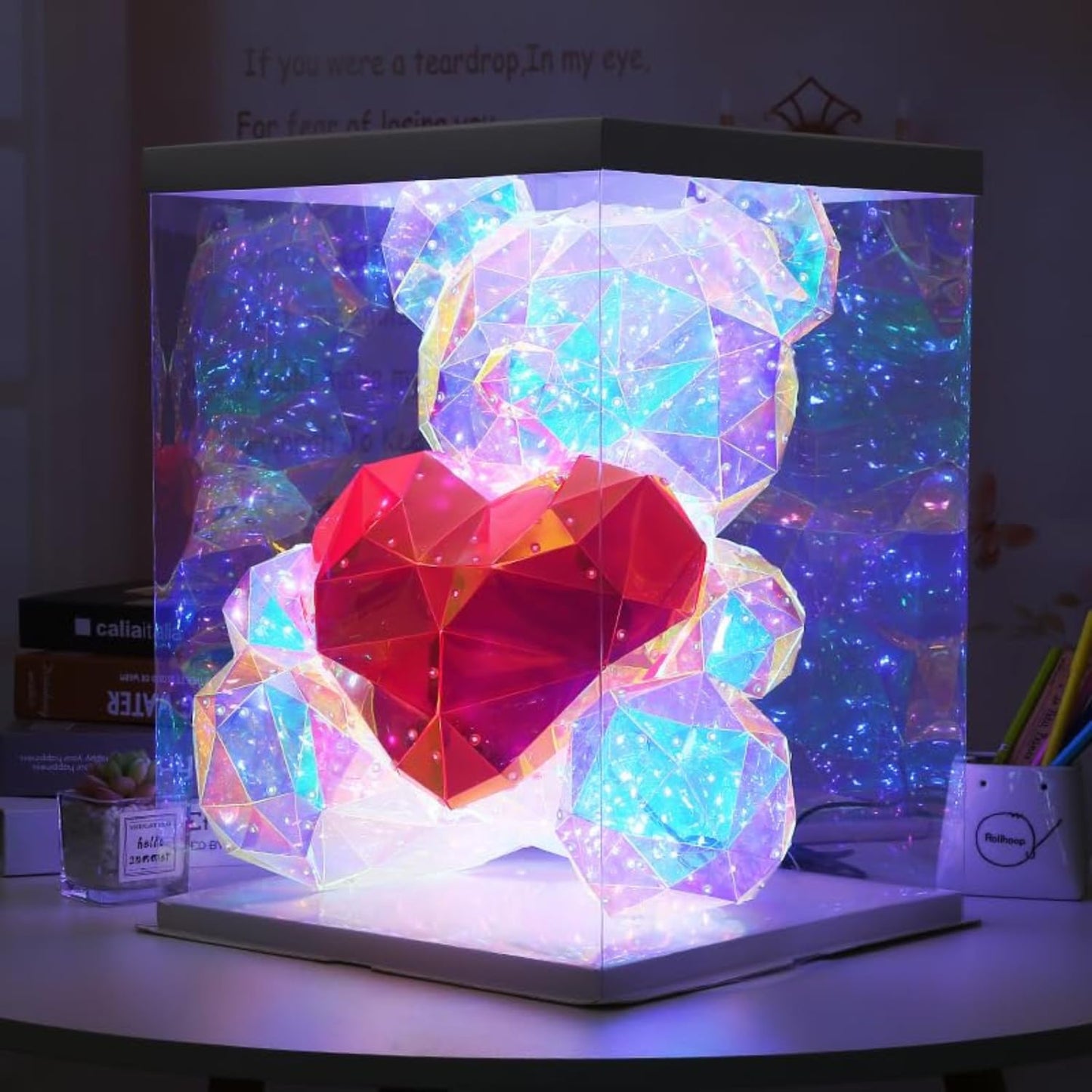 VMMPL Umi 3D Galaxy Crystal Ball Night Lamp – USB LED Mood Light for Bedroom, Office, Gift for Kids & Adults (Teddy LED Style, Red)