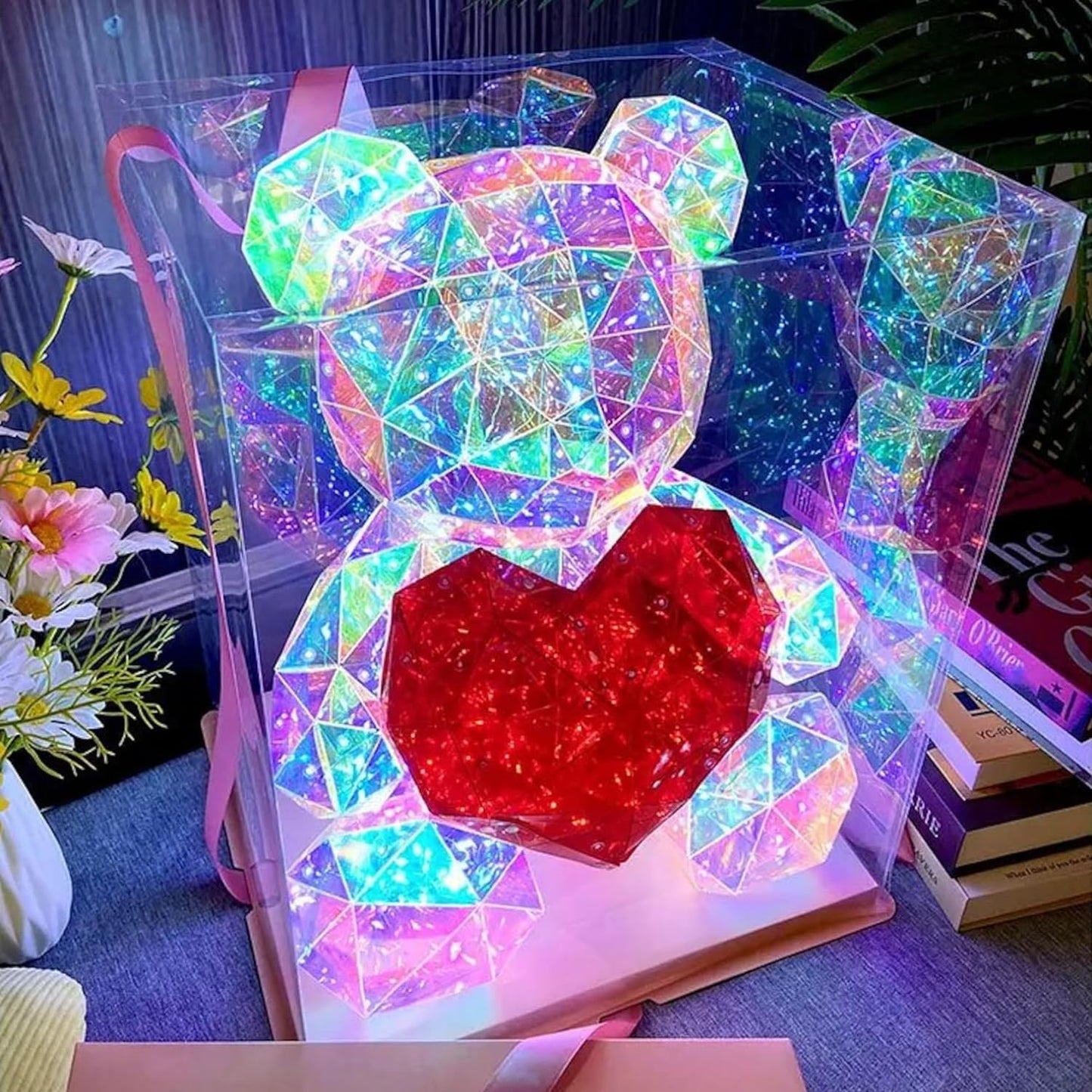 VMMPL Umi 3D Galaxy Crystal Ball Night Lamp – USB LED Mood Light for Bedroom, Office, Gift for Kids & Adults (Teddy LED Style, Red)