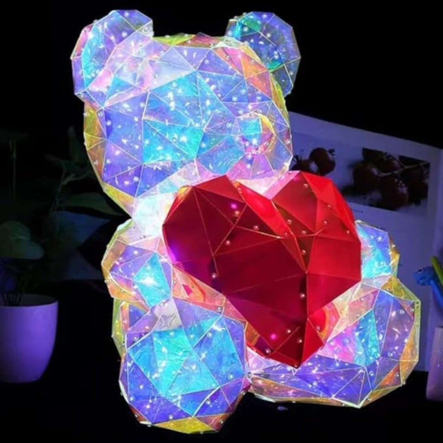 VMMPL Umi 3D Galaxy Crystal Ball Night Lamp – USB LED Mood Light for Bedroom, Office, Gift for Kids & Adults (Teddy LED Style, Red)