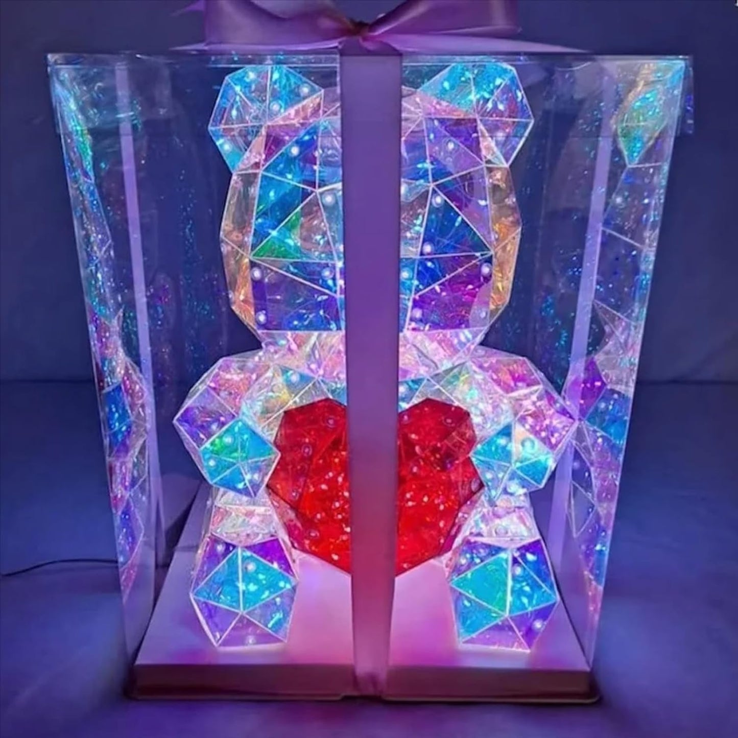 VMMPL Umi 3D Galaxy Crystal Ball Night Lamp – USB LED Mood Light for Bedroom, Office, Gift for Kids & Adults (Teddy LED Style, Red)