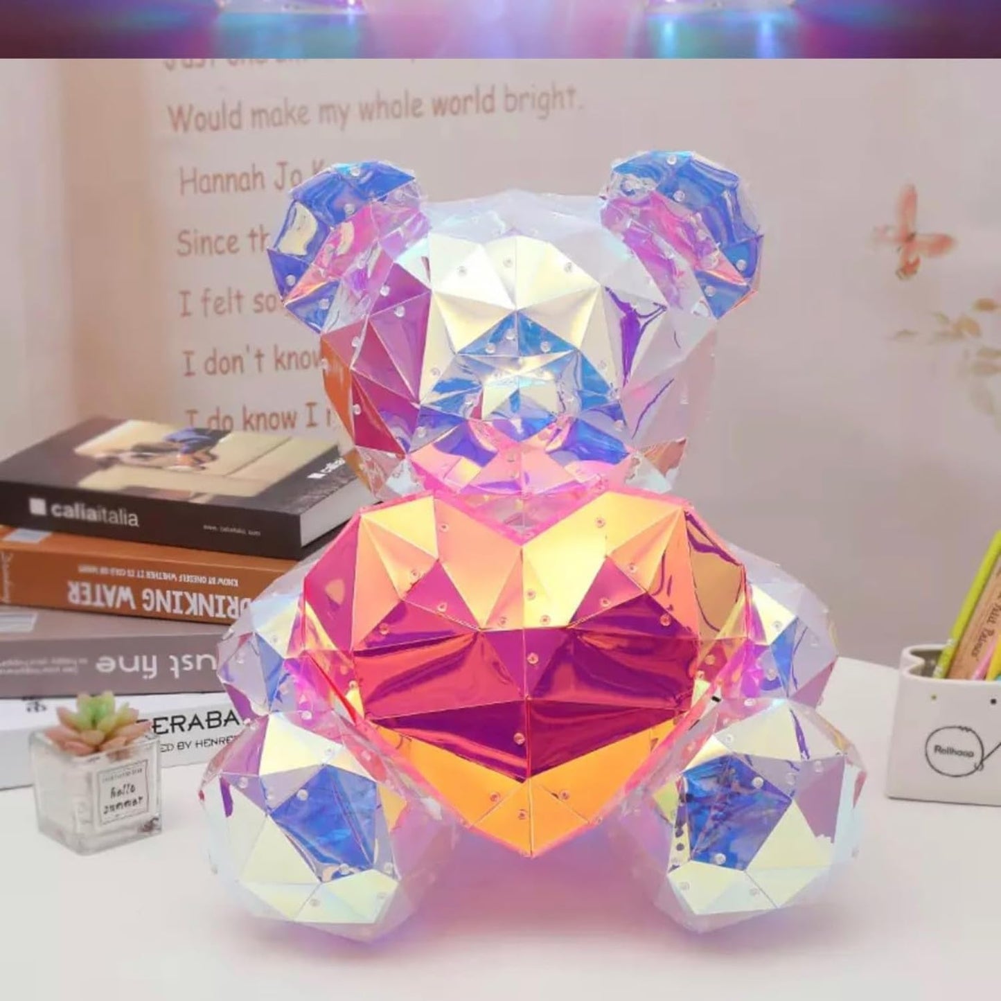 VMMPL Umi 3D Galaxy Crystal Ball Night Lamp – USB LED Mood Light for Bedroom, Office, Gift for Kids & Adults (Teddy LED Style, Red)