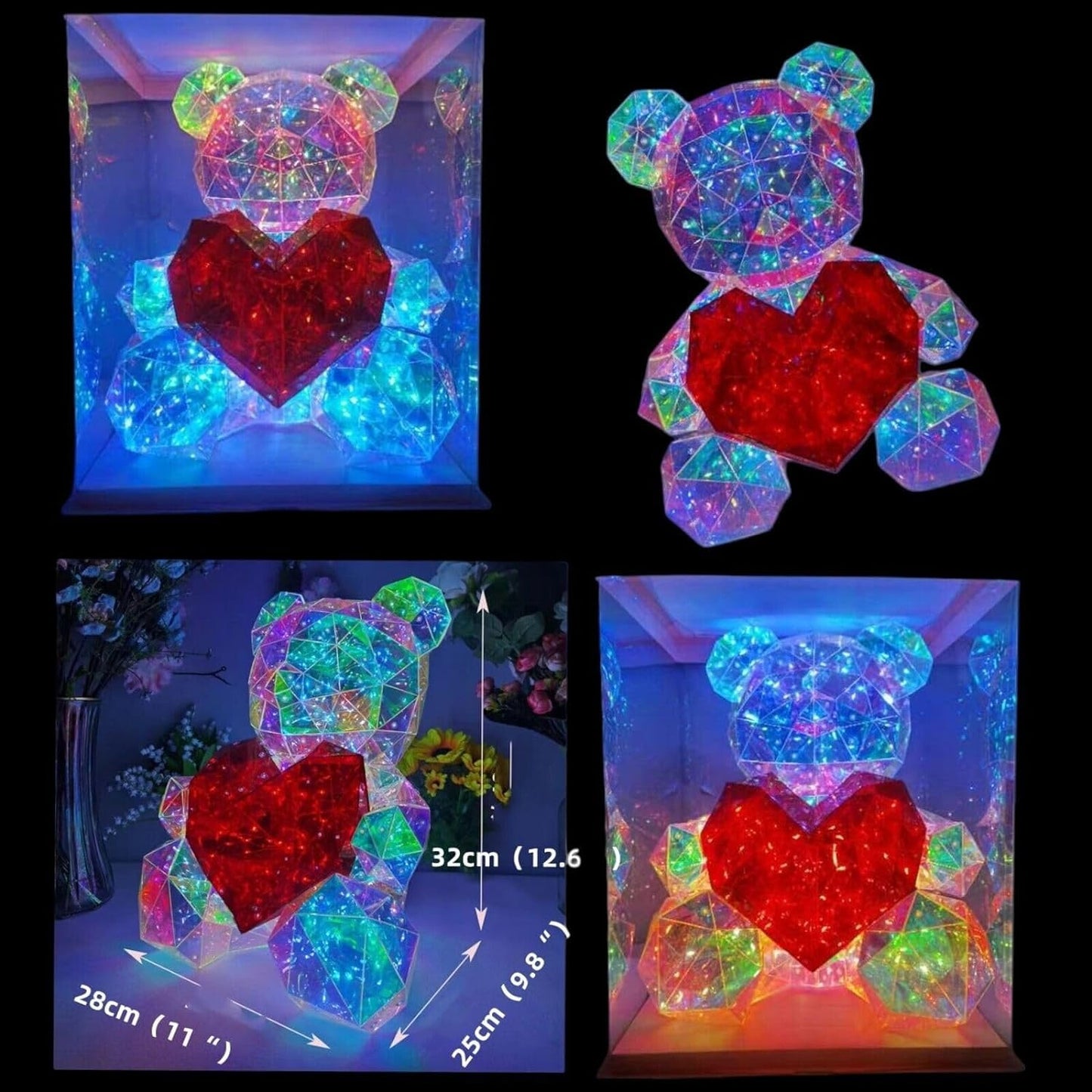 VMMPL Umi 3D Galaxy Crystal Ball Night Lamp – USB LED Mood Light for Bedroom, Office, Gift for Kids & Adults (Teddy LED Style, Red)