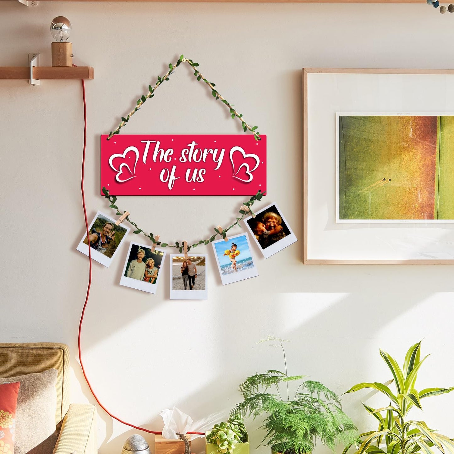 VMMPL Wooden Photo Frame Wall Hanging for Bedroom & Home Decoration | Rectangular Framed Clip Photo Holder for Wall Decor