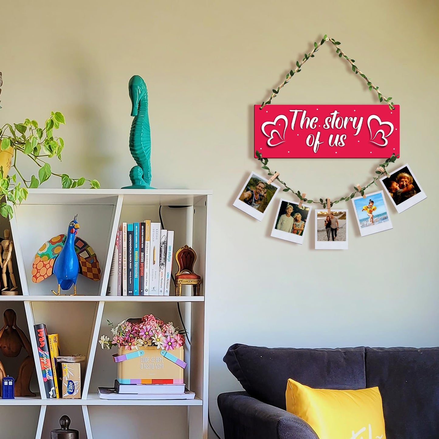 VMMPL Wooden Photo Frame Wall Hanging for Bedroom & Home Decoration | Rectangular Framed Clip Photo Holder for Wall Decor