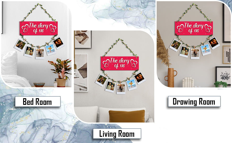 VMMPL Wooden Photo Frame Wall Hanging for Bedroom & Home Decoration | Rectangular Framed Clip Photo Holder for Wall Decor