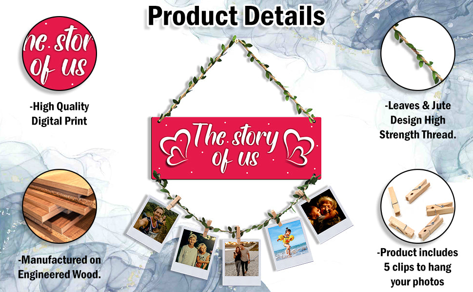 VMMPL Wooden Photo Frame Wall Hanging for Bedroom & Home Decoration | Rectangular Framed Clip Photo Holder for Wall Decor
