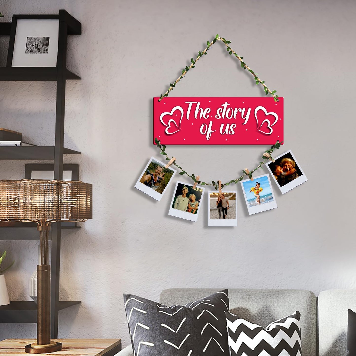 VMMPL Wooden Photo Frame Wall Hanging for Bedroom & Home Decoration | Rectangular Framed Clip Photo Holder for Wall Decor