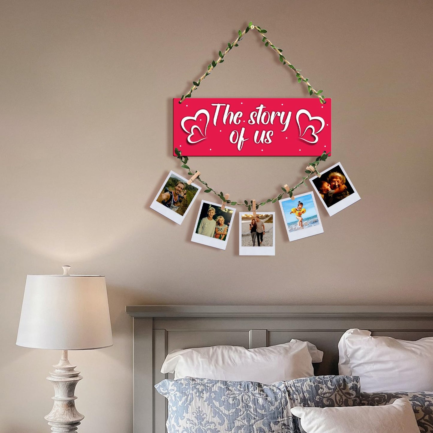 VMMPL Wooden Photo Frame Wall Hanging for Bedroom & Home Decoration | Rectangular Framed Clip Photo Holder for Wall Decor