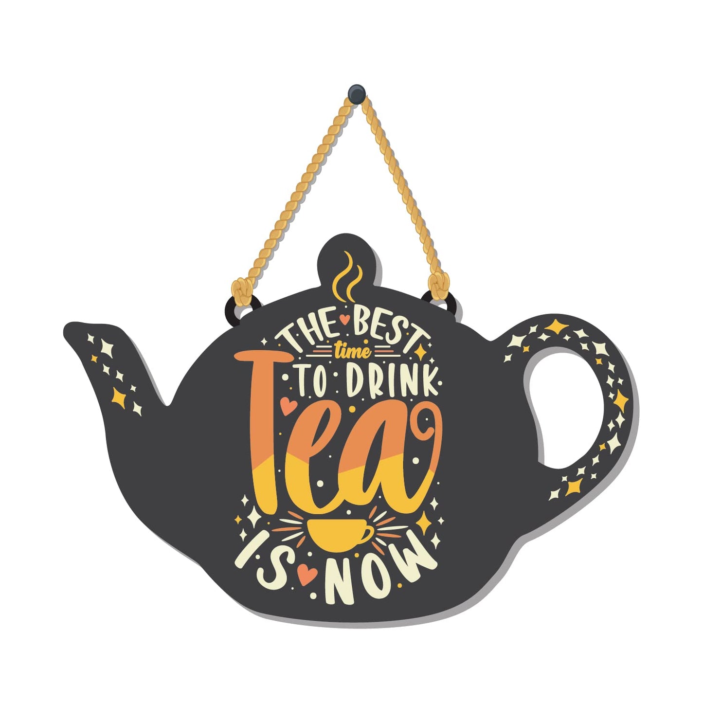 VMMPL "The Best Time to Drink Tea is Now" Wooden Wall Hanging | MDF Wall Decor for Living Room, Bedroom, Office | Decorative Floral Wall Art | Gift for Tea Lovers – Multicolour
