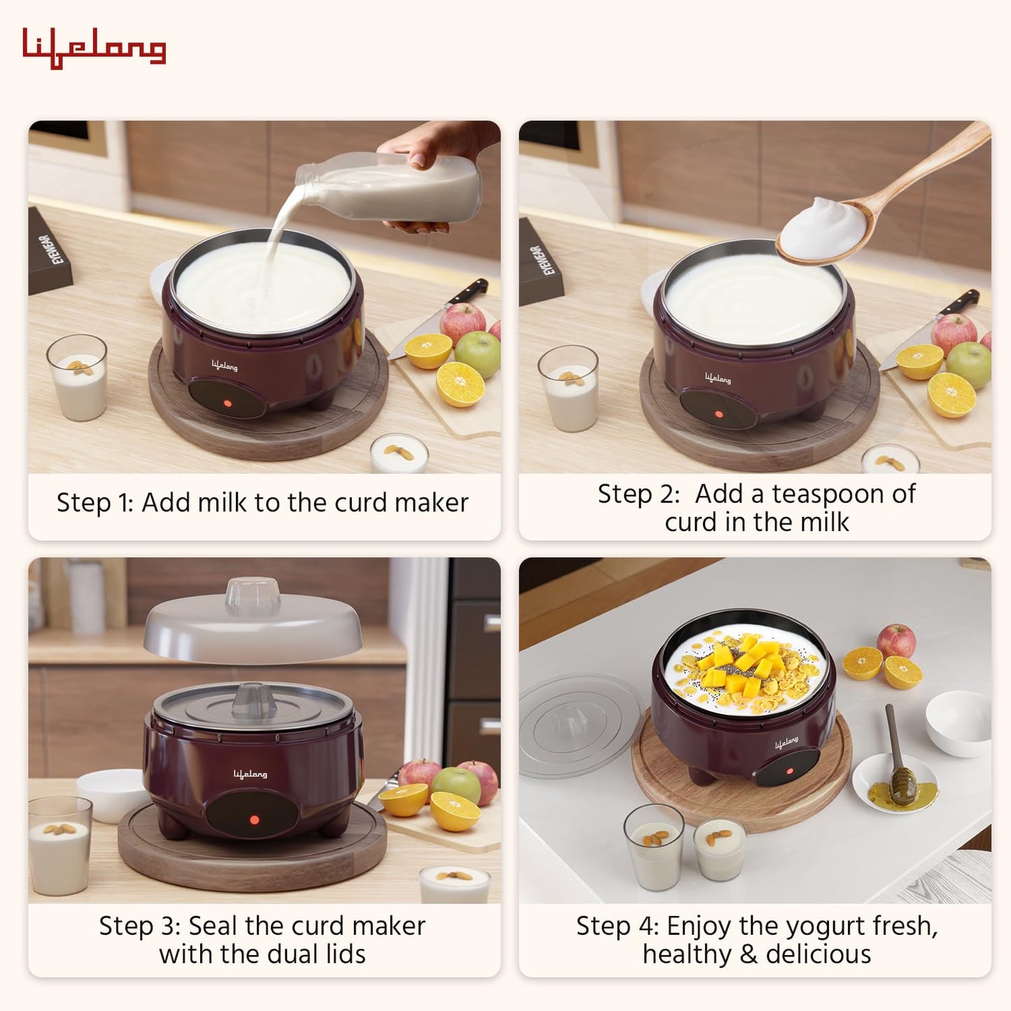 VMMPL Yogurt & Curd Maker for Home | 1L Electric Probiotic Curd Maker | Automatic Temperature Control | 304 Stainless Steel Container |