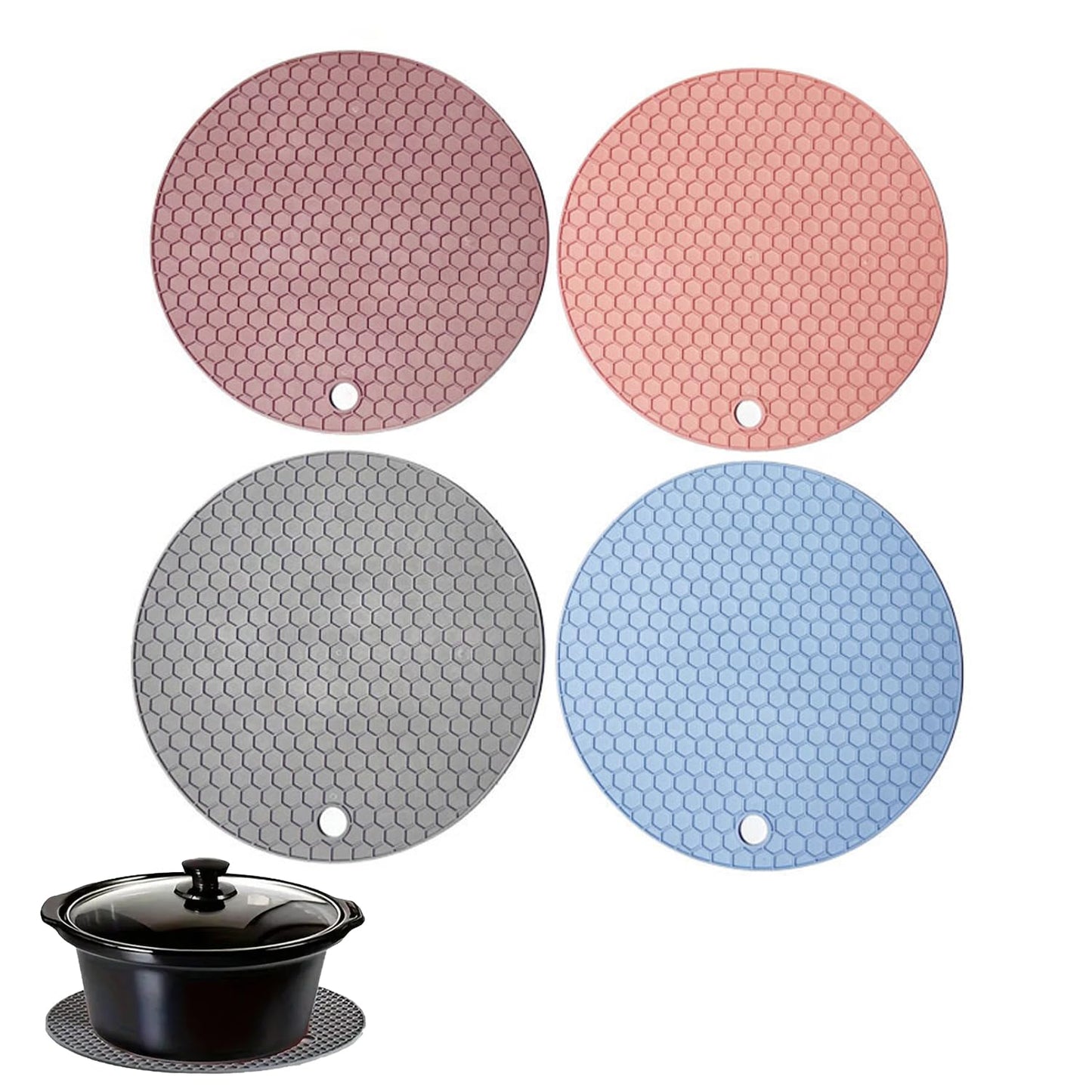 VMMP Silicone Mats for Kitchen Counter – Heat Resistant Mats for Dining Table | Set of 4 Non-Slip Silicone Trivets for Hot Pots and Cookware | Multi-Purpose Kitchen Protection Pads (Multicolour, Round)