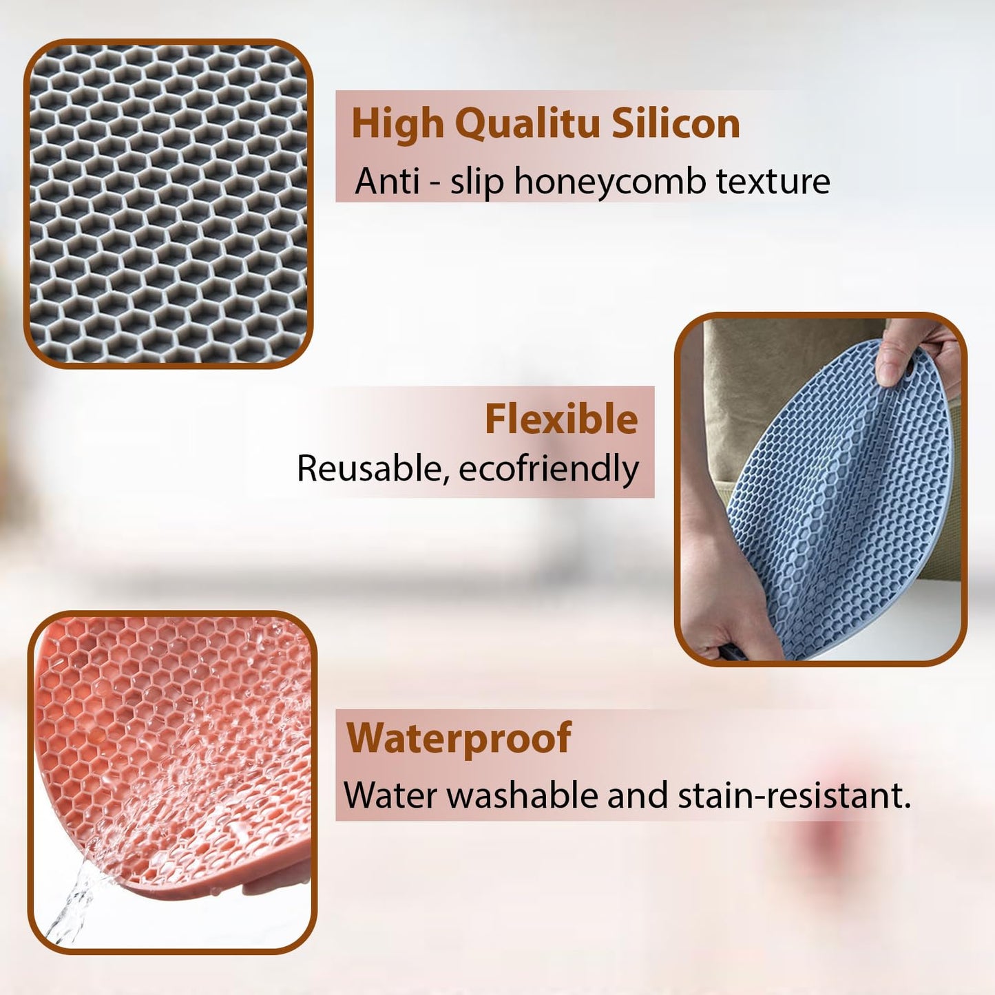 VMMP Silicone Mats for Kitchen Counter – Heat Resistant Mats for Dining Table | Set of 4 Non-Slip Silicone Trivets for Hot Pots and Cookware | Multi-Purpose Kitchen Protection Pads (Multicolour, Round)