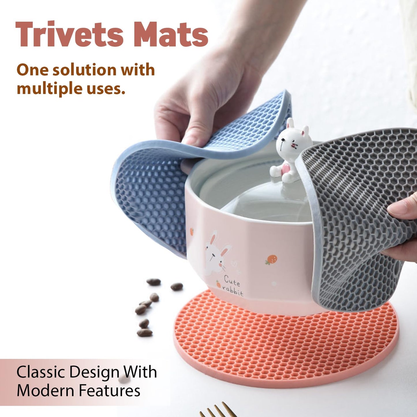 VMMP Silicone Mats for Kitchen Counter – Heat Resistant Mats for Dining Table | Set of 4 Non-Slip Silicone Trivets for Hot Pots and Cookware | Multi-Purpose Kitchen Protection Pads (Multicolour, Round)