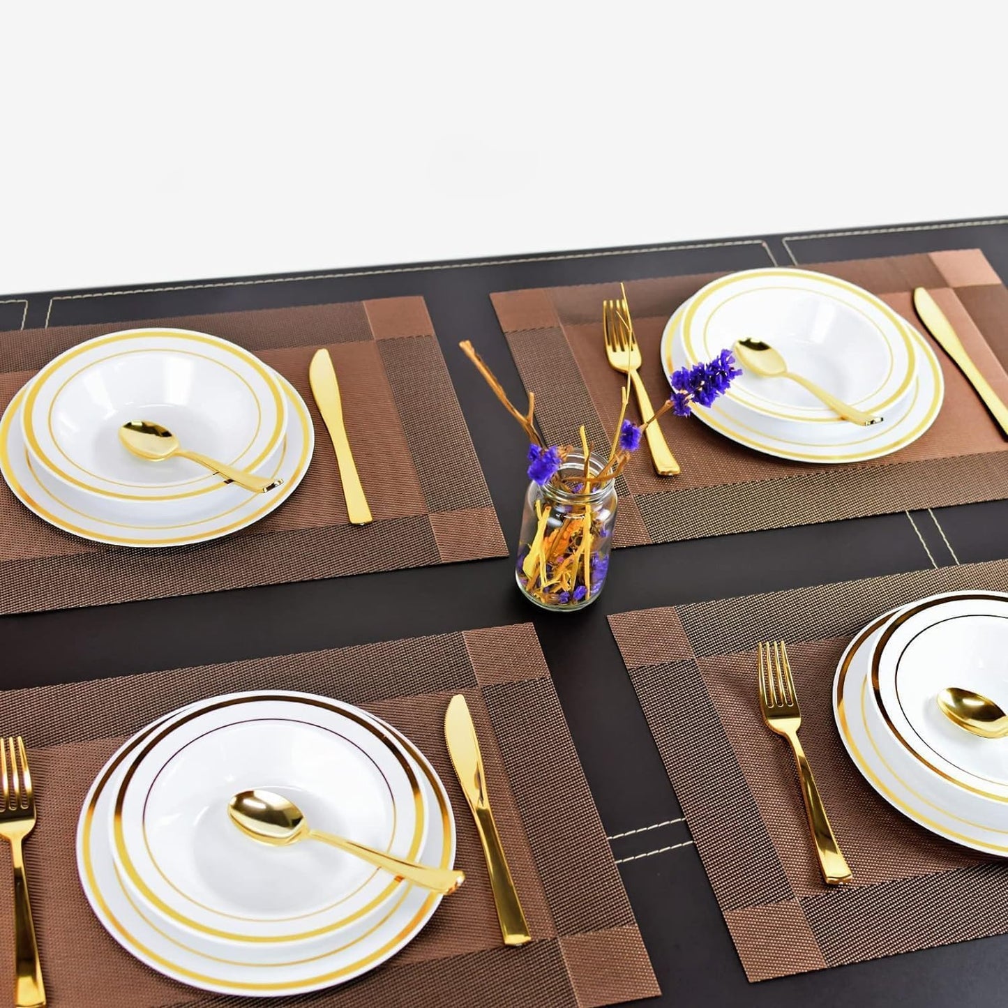 VMMP Washable PVC Heat Resistant Placemats for Dining Table – Non-Slip, Easy to Clean, Stylish Brown Table Mats (Set of 4, 45x30 cm) – Ideal for Kitchen, Home & Restaurant Use