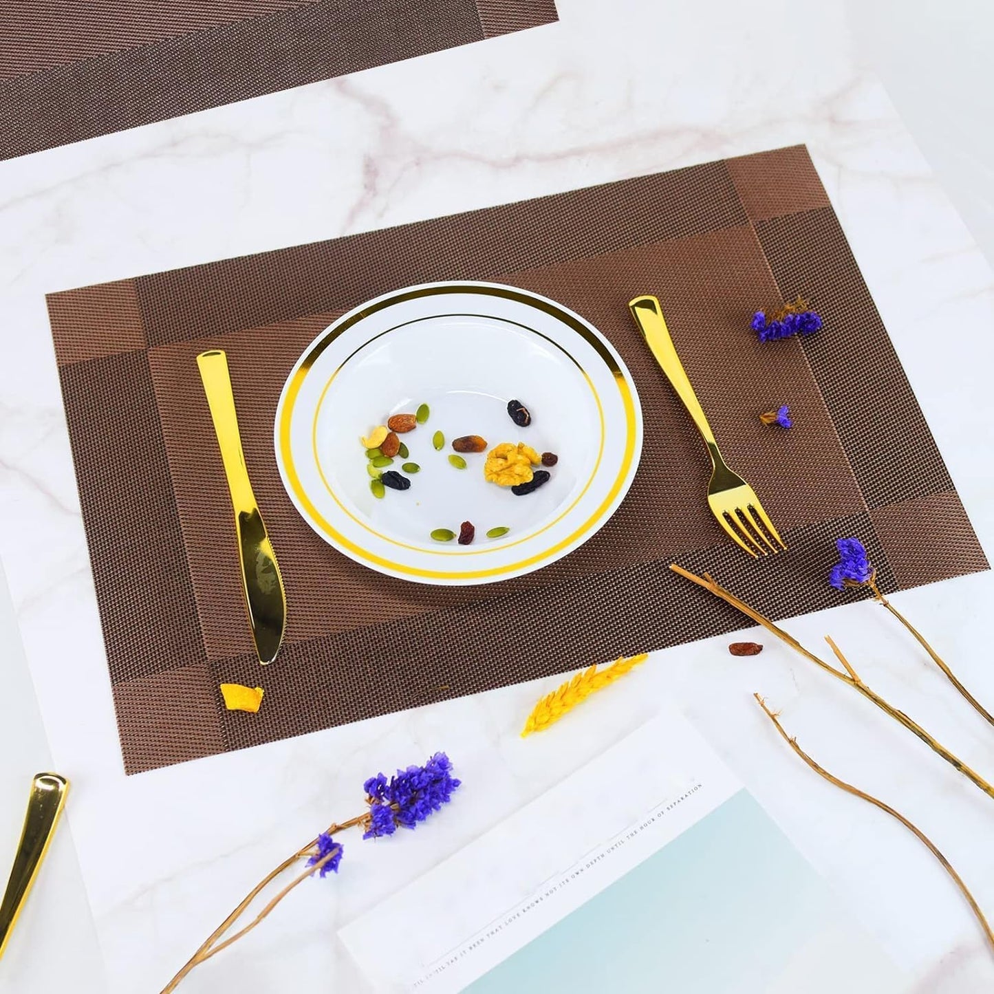 VMMP Washable PVC Heat Resistant Placemats for Dining Table – Non-Slip, Easy to Clean, Stylish Brown Table Mats (Set of 4, 45x30 cm) – Ideal for Kitchen, Home & Restaurant Use