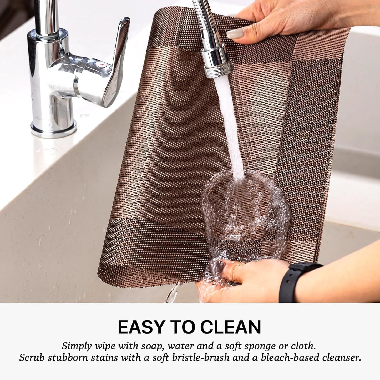 VMMP Washable PVC Heat Resistant Placemats for Dining Table – Non-Slip, Easy to Clean, Stylish Brown Table Mats (Set of 4, 45x30 cm) – Ideal for Kitchen, Home & Restaurant Use