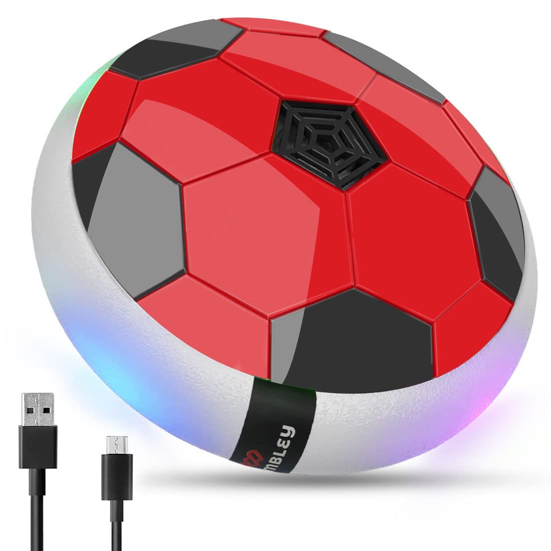 Wembley Rechargeable Hover Football for Kids | Indoor Soccer Ball with LED Lights | Air Powered Floating Disc Toy for Boys & Girls (Red, Age 3–10+)